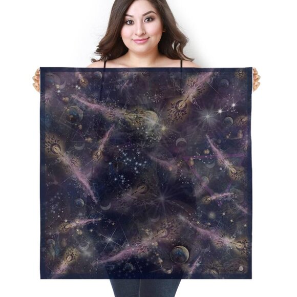 Shooting Stars & Arrows Purple Square Silk Scarf - Picture 6 of 12